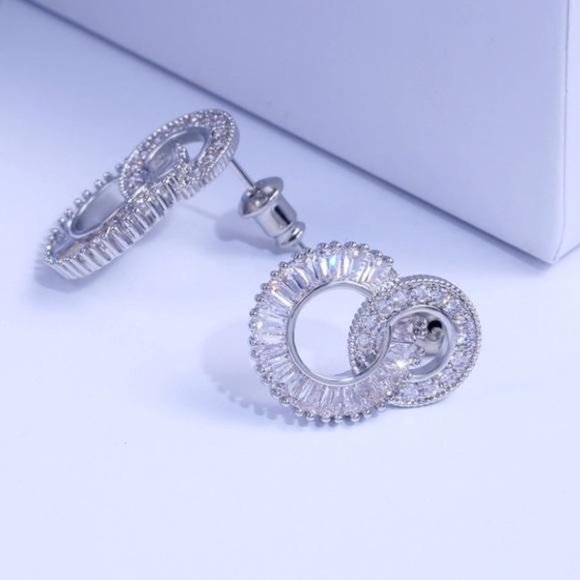 NEW 925 Sterling Silver Diamond Hoop Earrings, beautiful Earrings, cute Earrings - Picture 6 of 8